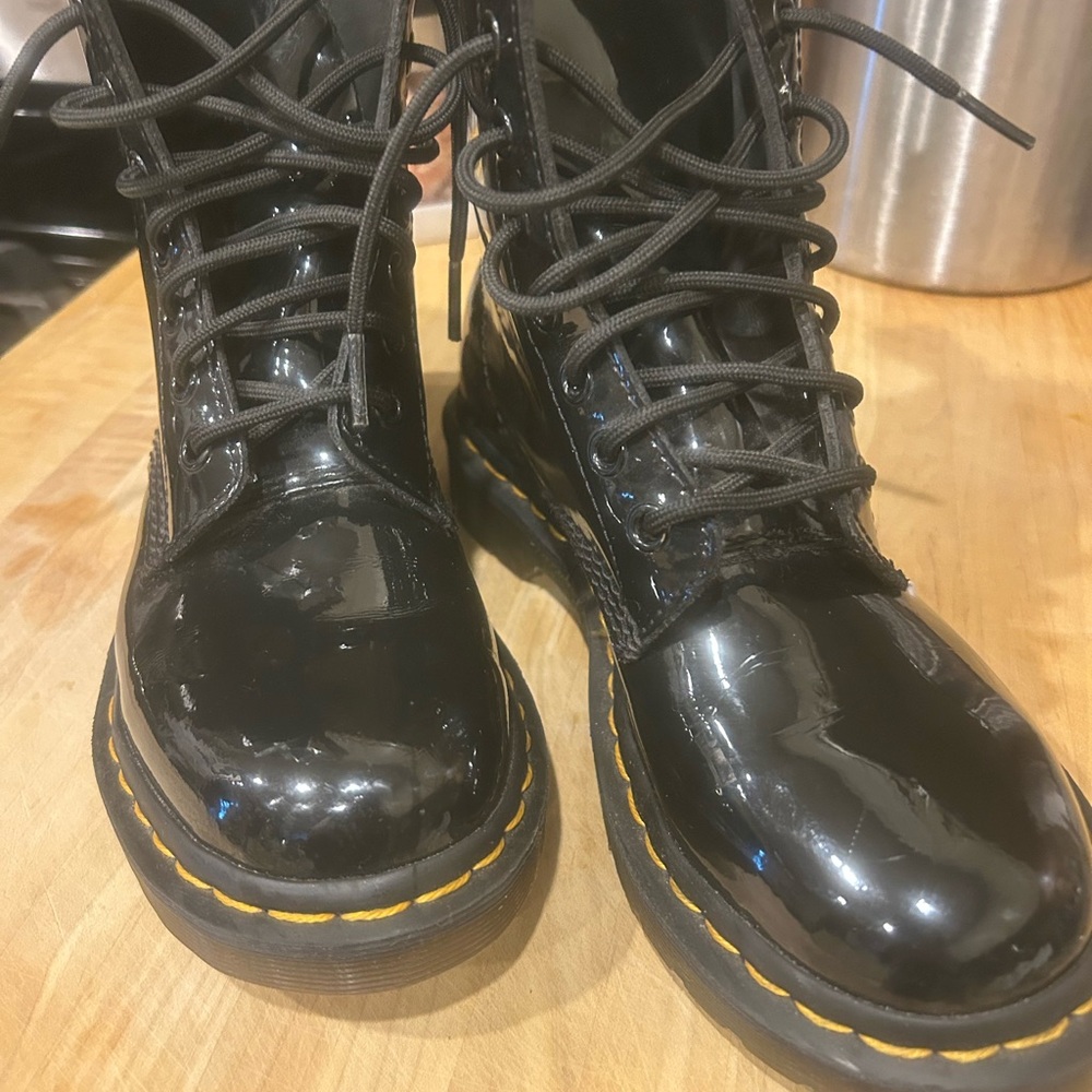 Dr. Martens Black Lace-Up Patent Leather Boots Size 6